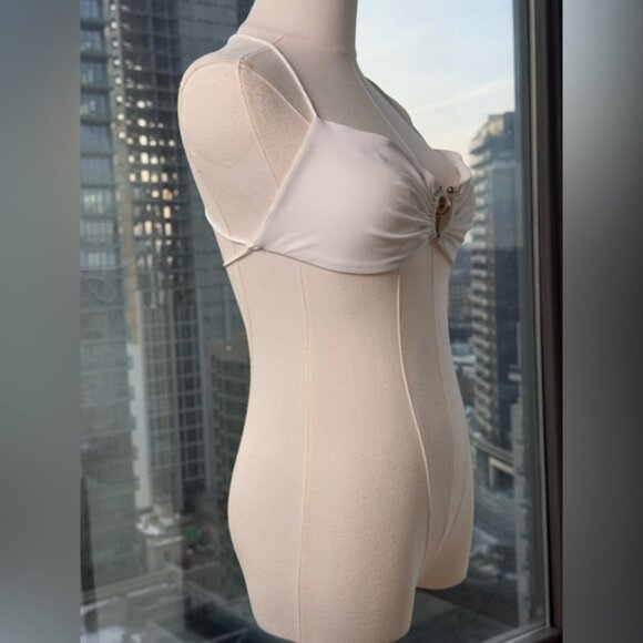 🆕 CHRISTOPHER ESBER 🧿 NWOT Orbit Embellished Ruched Bikini Top, White, Sz US 4 - Picture 9 of 16